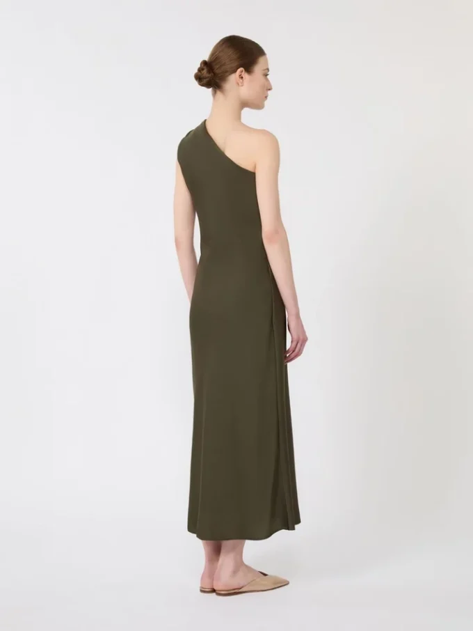 Shiny satin one-shoulder dress, moss green Shiny satin one-shoulder dress, moss green