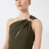 Shiny satin one-shoulder dress, moss green Shiny satin one-shoulder dress, moss green