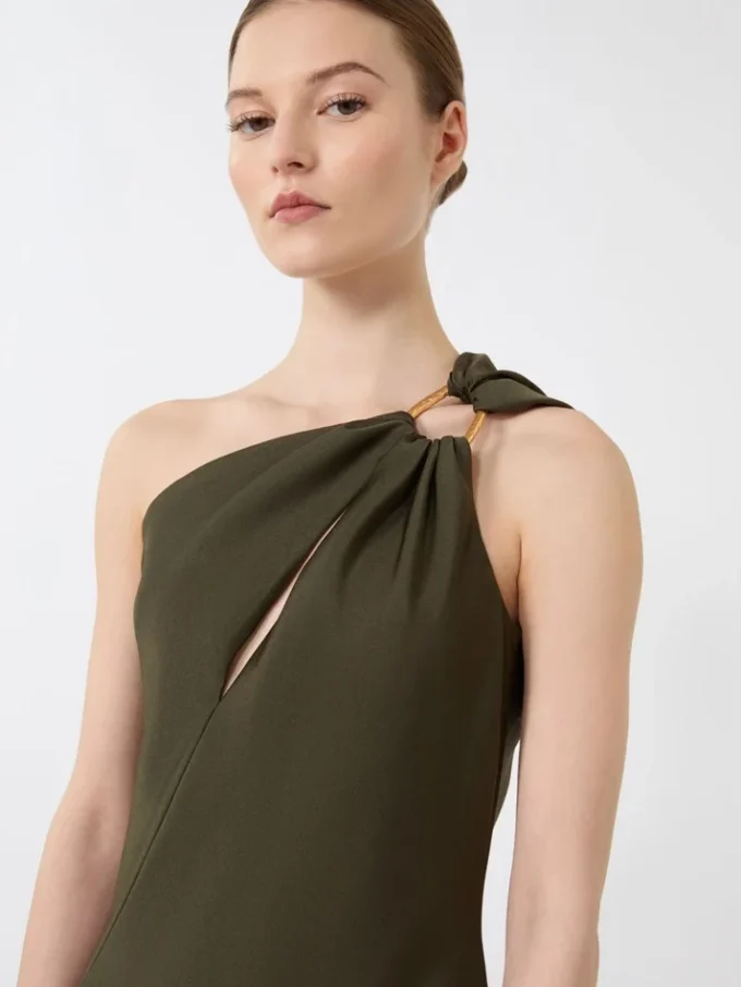 Shiny satin one-shoulder dress, moss green Shiny satin one-shoulder dress, moss green
