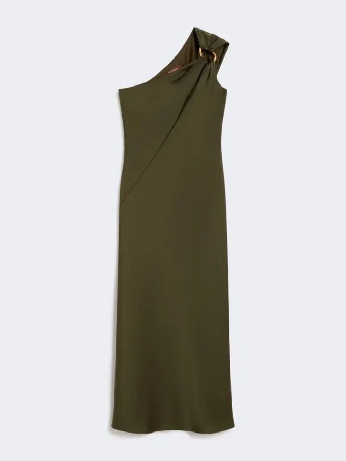 Shiny satin one-shoulder dress, moss green Shiny satin one-shoulder dress, moss green