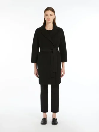 Short double-faced wool coat, black