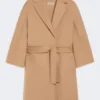 Short double-faced wool coat, camel