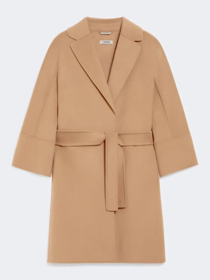 Short double-faced wool coat, camel