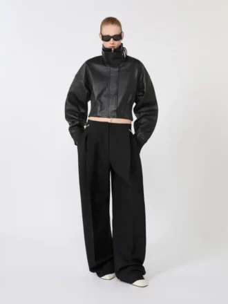 Short leather jacket, black