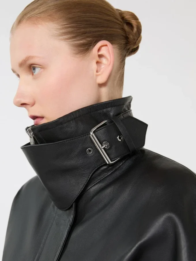 Short leather jacket, black