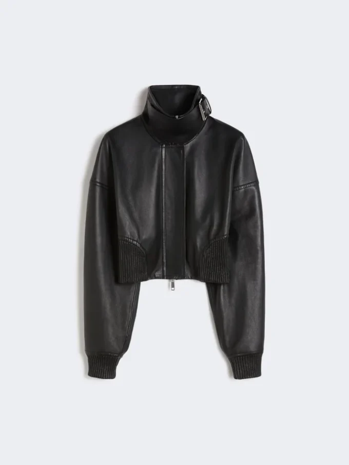Short leather jacket, black