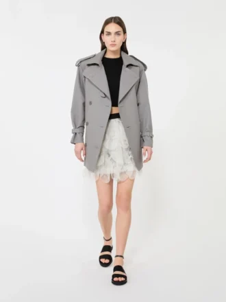 short skirt with petals in printed organza pearl grey 1 330x440 - Short skirt with petals in printed organza, pearl grey