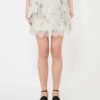 Short skirt with petals in printed organza, pearl grey