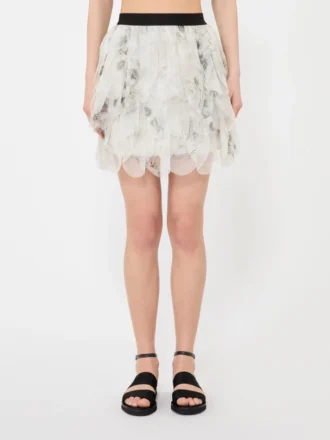 short skirt with petals in printed organza pearl grey 2 330x440 - Short skirt with petals in printed organza, pearl grey