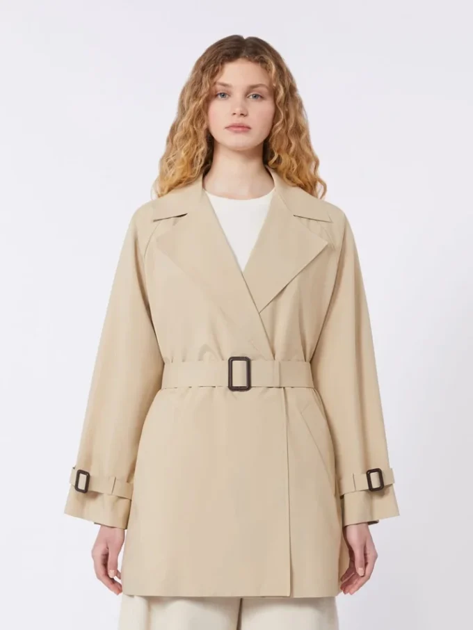 Short trench coat in water-repellent canvas, beige Short trench coat in water-repellent canvas, beige