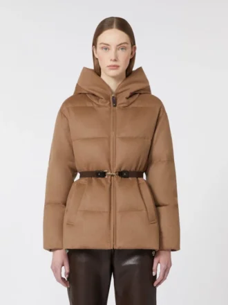 Short water-repellent canvas and camel down jacket, camel