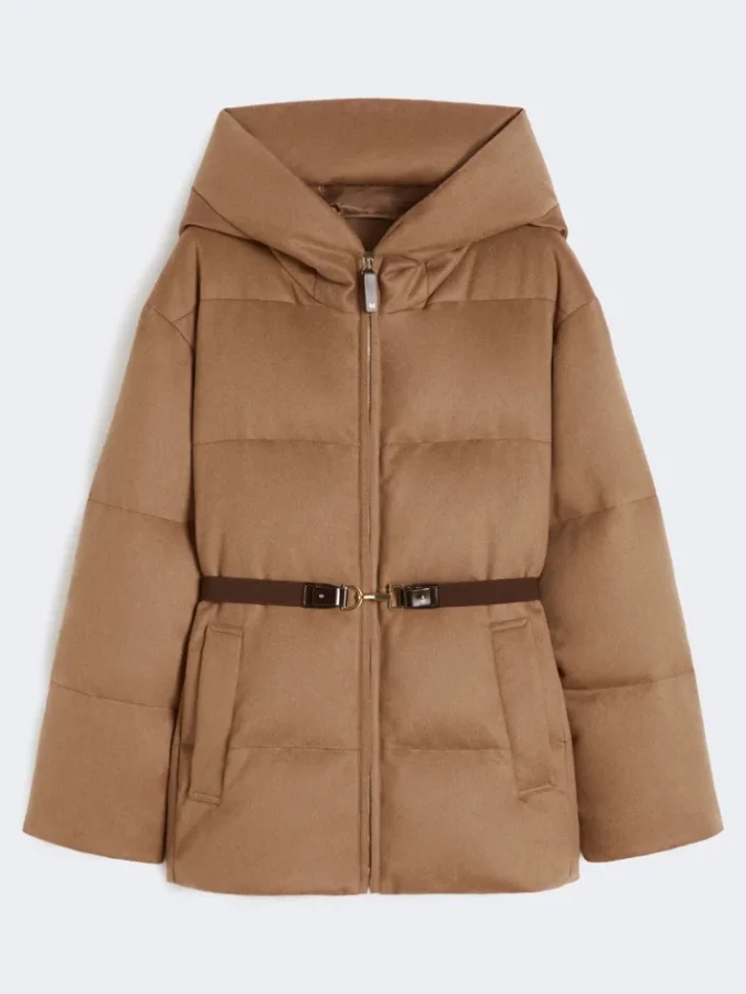 Short water-repellent canvas and camel down jacket, camel Short water-repellent canvas and camel down jacket, camel