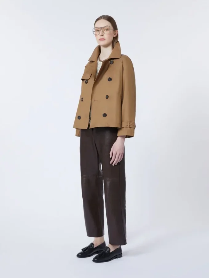 Short water-repellent twill trench coat, brown Short water-repellent twill trench coat, brown