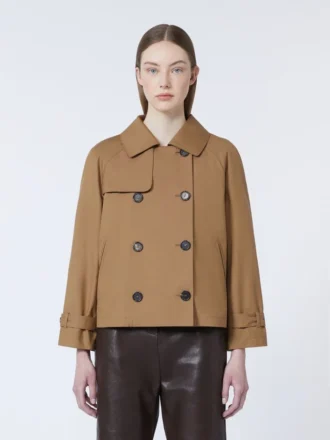 Short water-repellent twill trench coat, brown Short water-repellent twill trench coat, brown