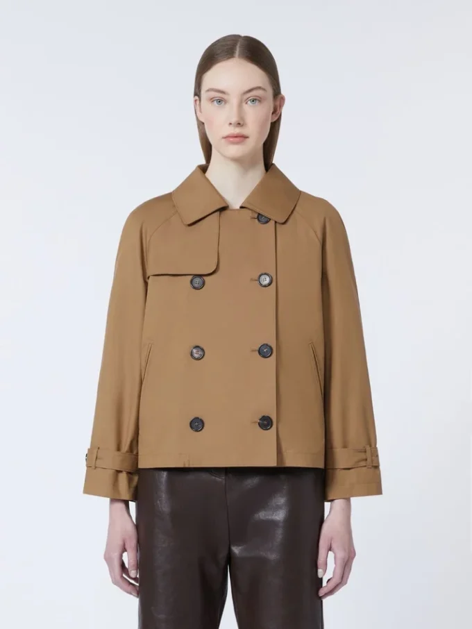 Short water-repellent twill trench coat, brown Short water-repellent twill trench coat, brown