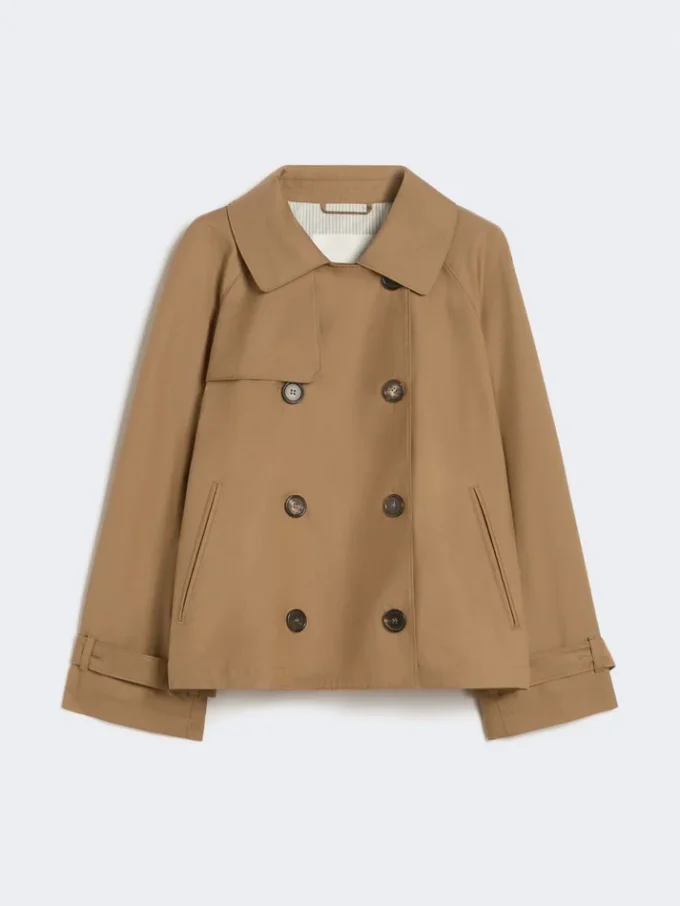 Short water-repellent twill trench coat, brown Short water-repellent twill trench coat, brown