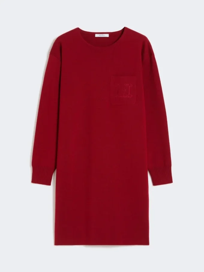 Short wool dress, dark red