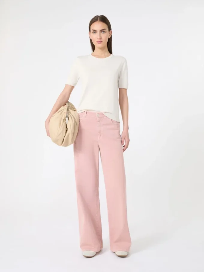 Cotton drill wide-leg trousers, pink Cotton drill wide-leg trousers, pink