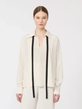 Silk blouse with bow tie, beige