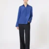 Silk crepe de chine shirt, cornflower blue