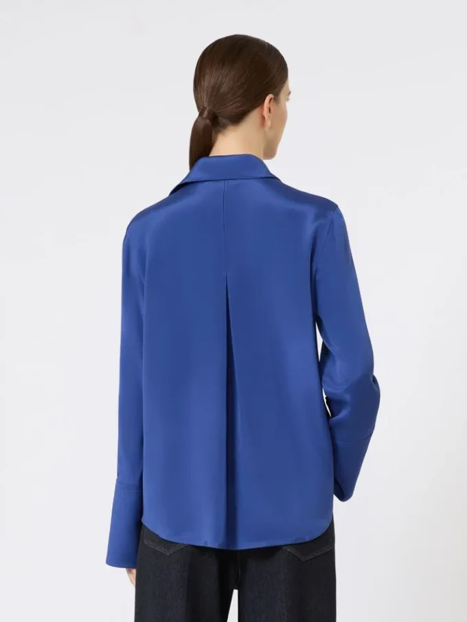 Silk crepe de chine shirt, cornflower blue