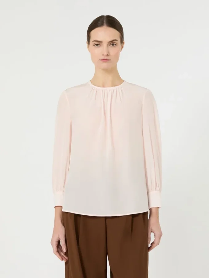 Silk crew-neck blouse, pink