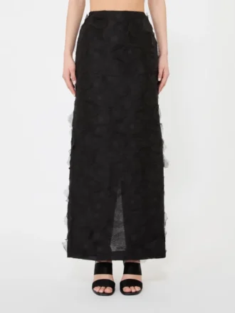 Silk jacquard midi skirt, black