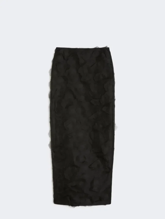 Silk jacquard midi skirt, black