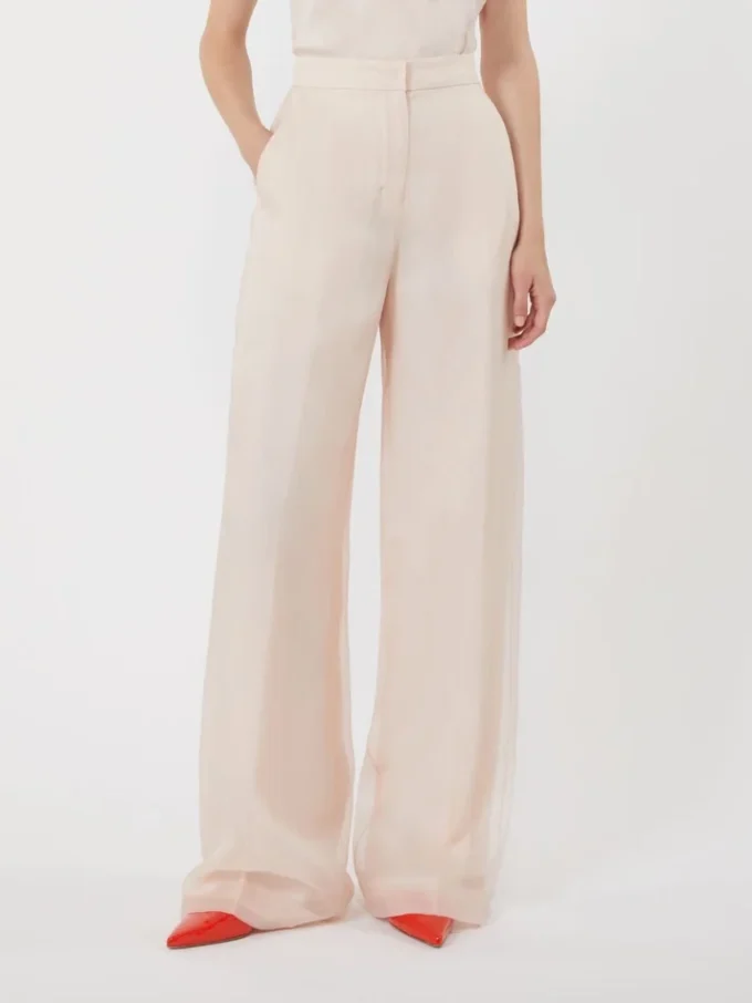 Silk organza trousers, powder
