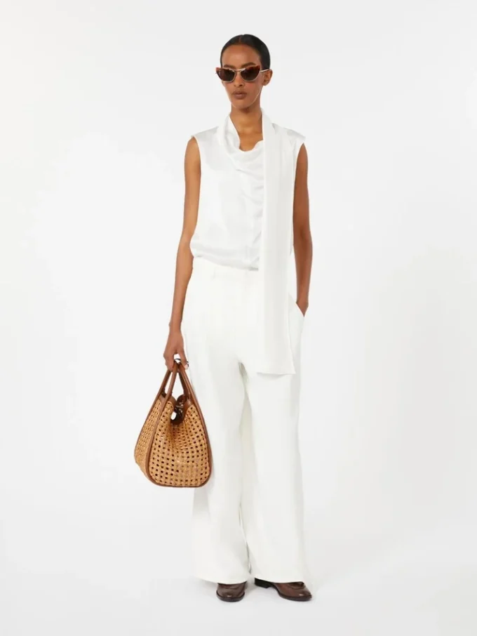 Silk satin top, white