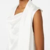Silk satin top, white