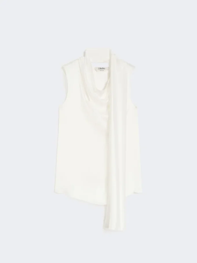 Silk satin top, white