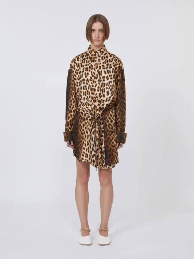 Silk twill criss-cross shirt dress, camel Silk twill criss-cross shirt dress, camel