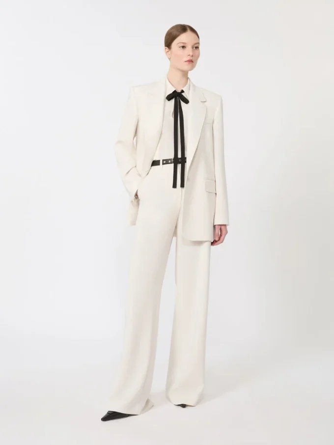 Silk blouse with bow tie, beige