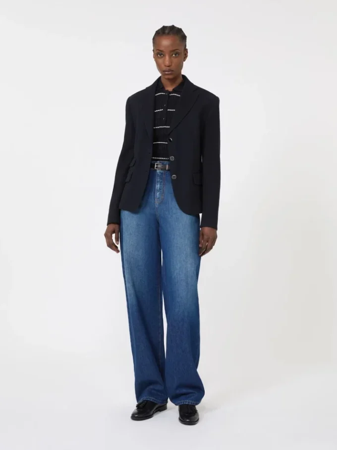 Single-breasted piqua jersey jacket, navy Single-breasted piqua jersey jacket, navy