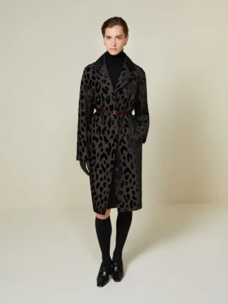 Single-breasted spotted velvet coat, black