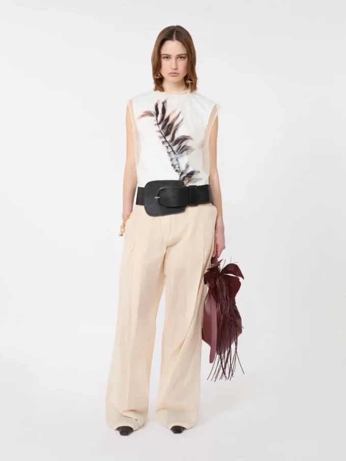 Sleeveless double-layer satin and tulle top, white