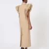 Sleeveless duster coat in linen basketweave with ruffles, camel Sleeveless duster coat in linen basketweave with ruffles, camel