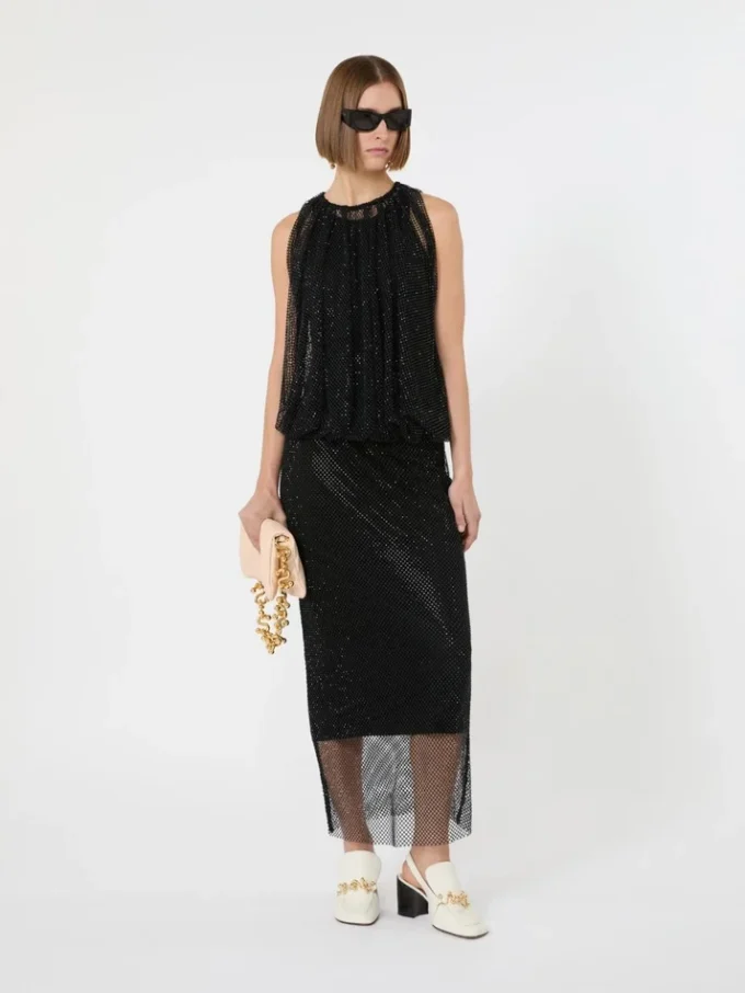 Sleeveless jersey dress with crystals, black Sleeveless jersey dress with crystals, black