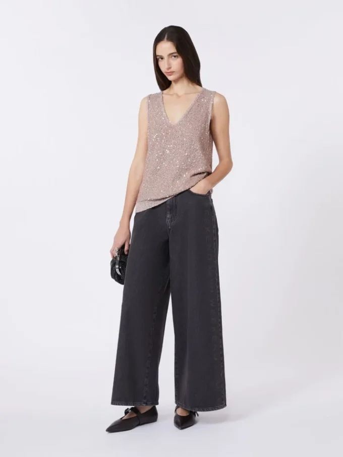 Sleeveless jumper with sequins, antique rose Sleeveless jumper with sequins, antique rose