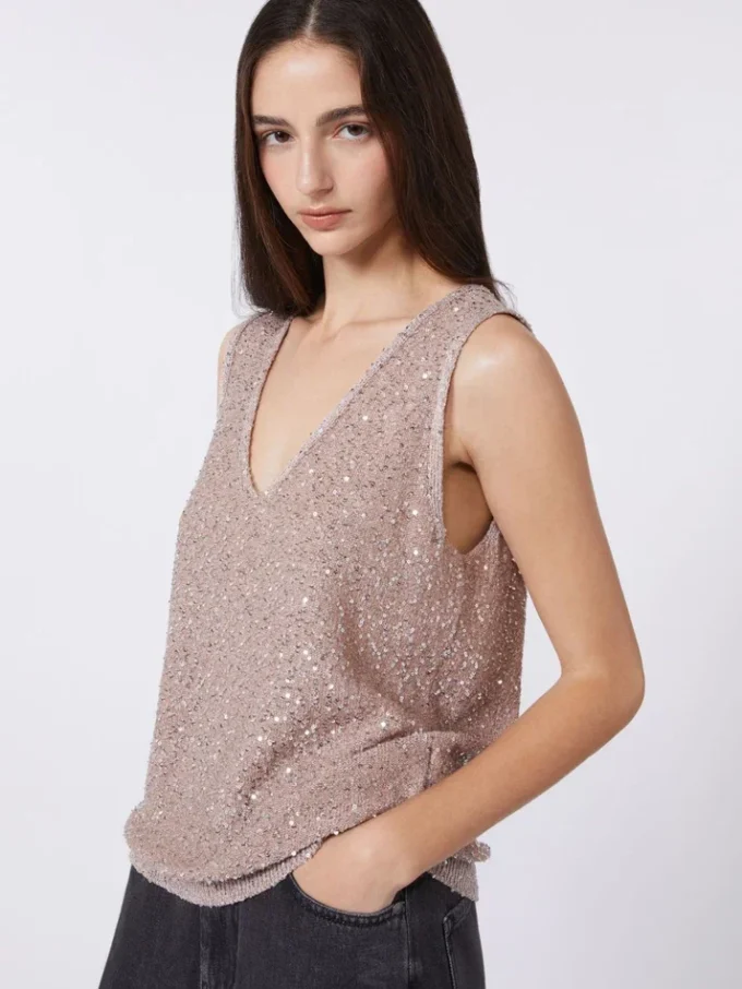 Sleeveless jumper with sequins, antique rose Sleeveless jumper with sequins, antique rose