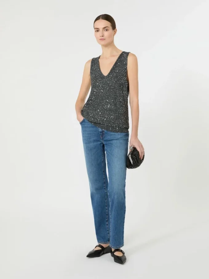 Sleeveless jumper with sequins, dark grey