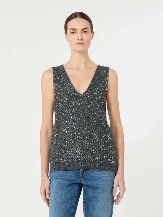 Sleeveless jumper with sequins, dark grey