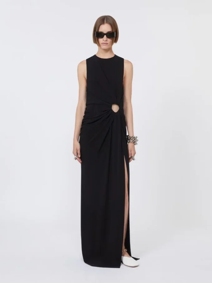 Sleeveless stretch jersey dress, black