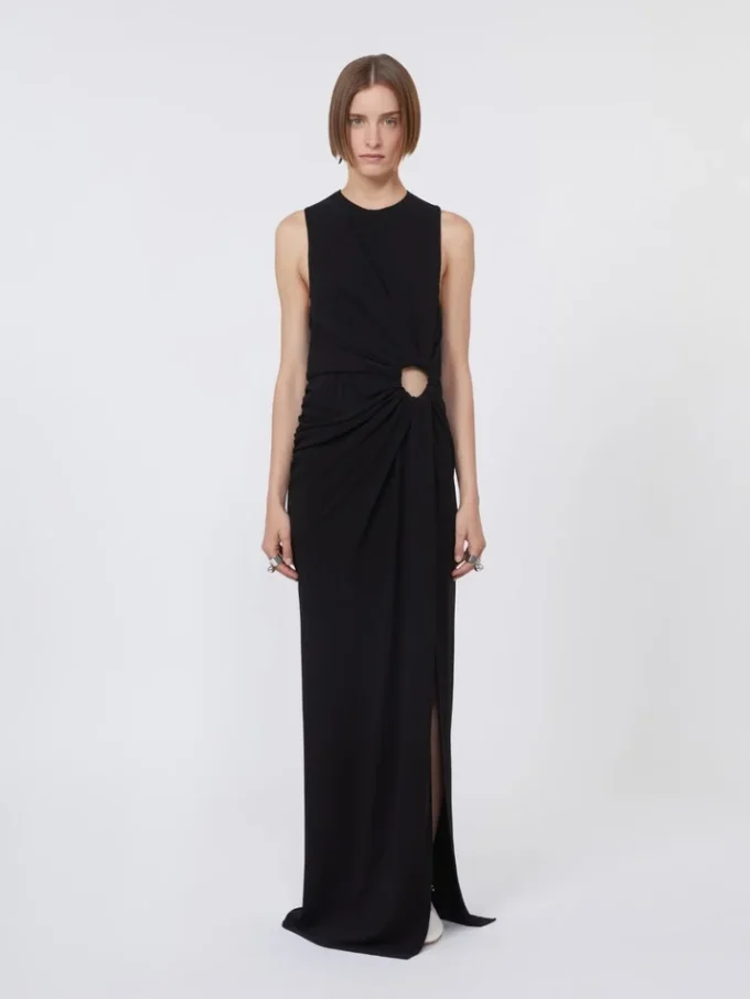 Sleeveless stretch jersey dress, black