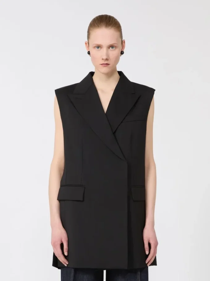 Sleeveless stretch wool blazer, black Sleeveless stretch wool blazer, black