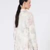 Slim-fit blazer in printed organza and gabardine, white