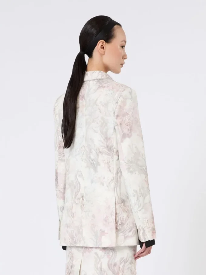 Slim-fit blazer in printed organza and gabardine, white