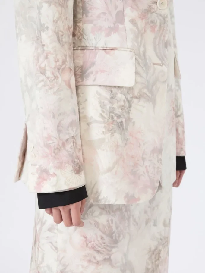 Slim-fit blazer in printed organza and gabardine, white
