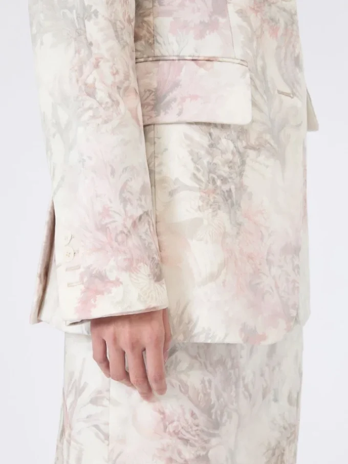 Slim-fit blazer in printed organza and gabardine, white